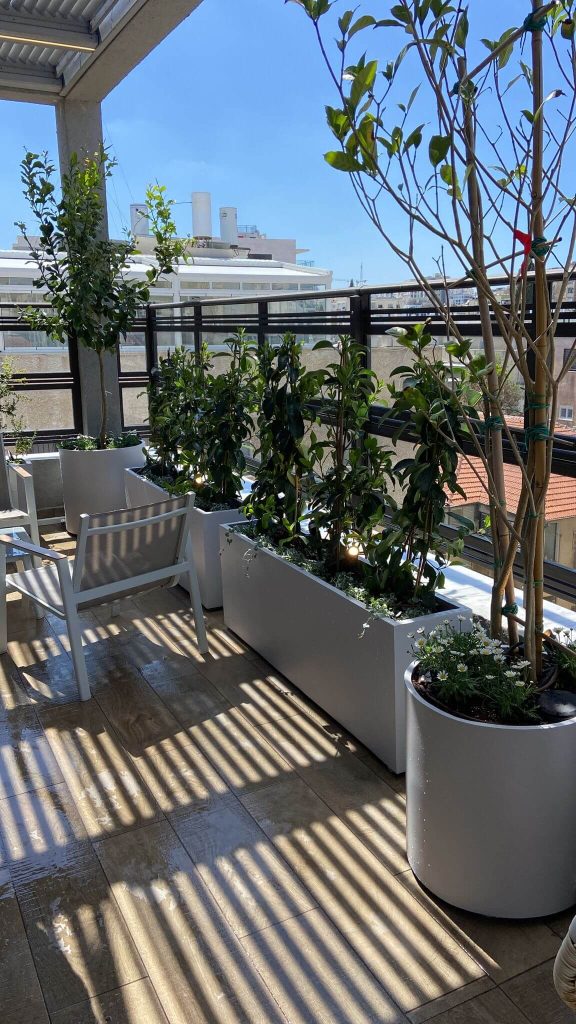 עיצוב גינה במרפסת עם אווירה חמימה בבני ברק בפרויקט גן בגג